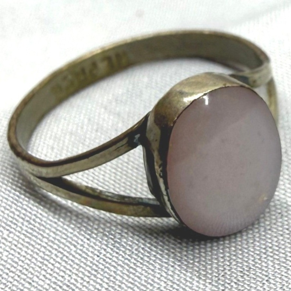Alpaca Silver Ring Womens Size 7 Pink Fair Rose Quartz Oval Split Shank Vintage